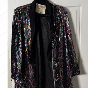 Anthropologie Sequin Tuxedo Blazer L | Multicolor Sparkle